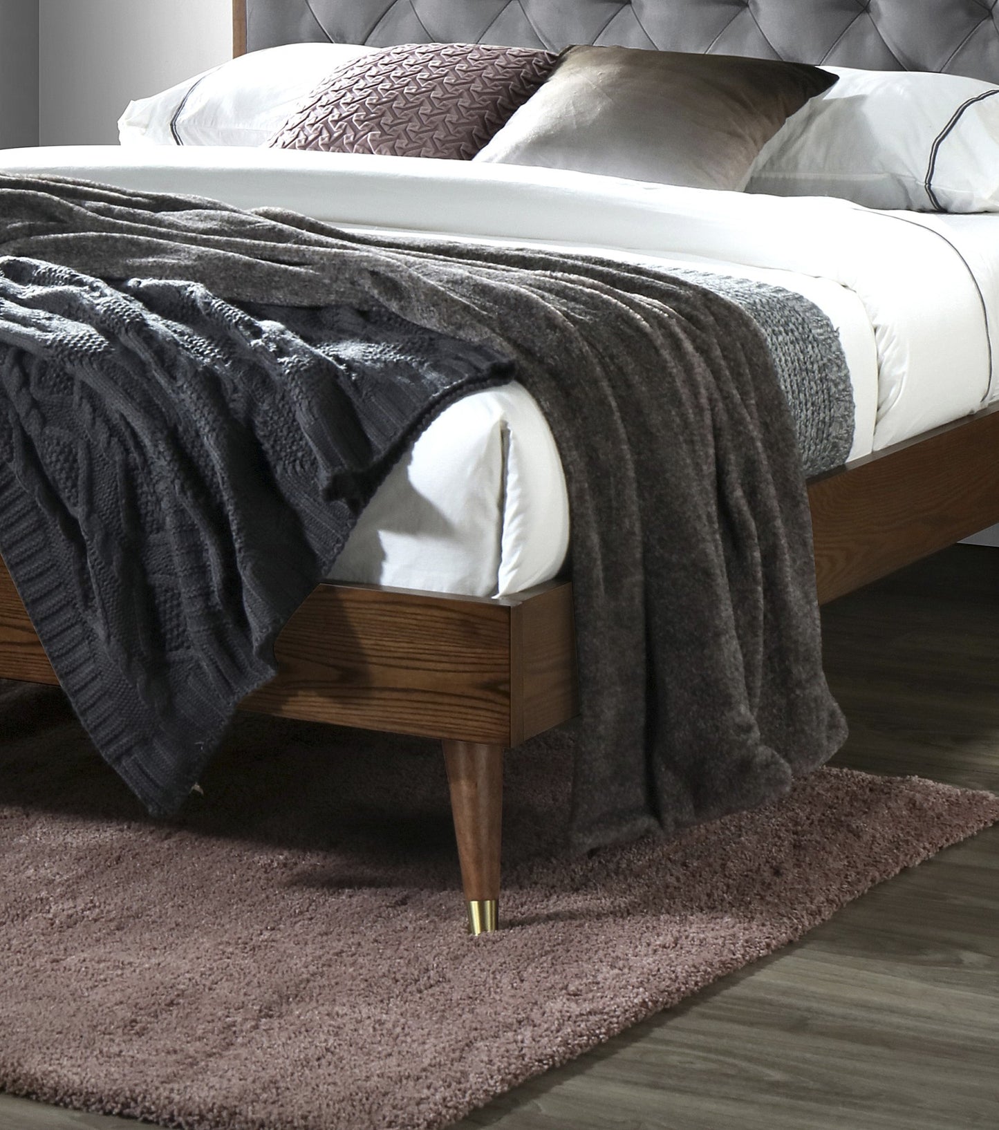 Double Bed East Athens | size: Length: 208cm, Width: 162cm, Height: 102cm | color: Grey/Walnut | image: 5 | variant: 1006687