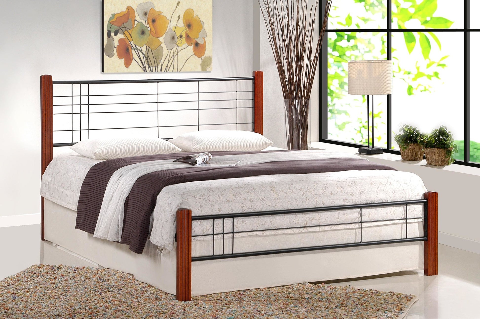 Double Bed East Avellino | size: Length: 206cm, Width: 166cm, Height: 106cm | color: Black/cherry wood | image: 2 | variant: 1006665