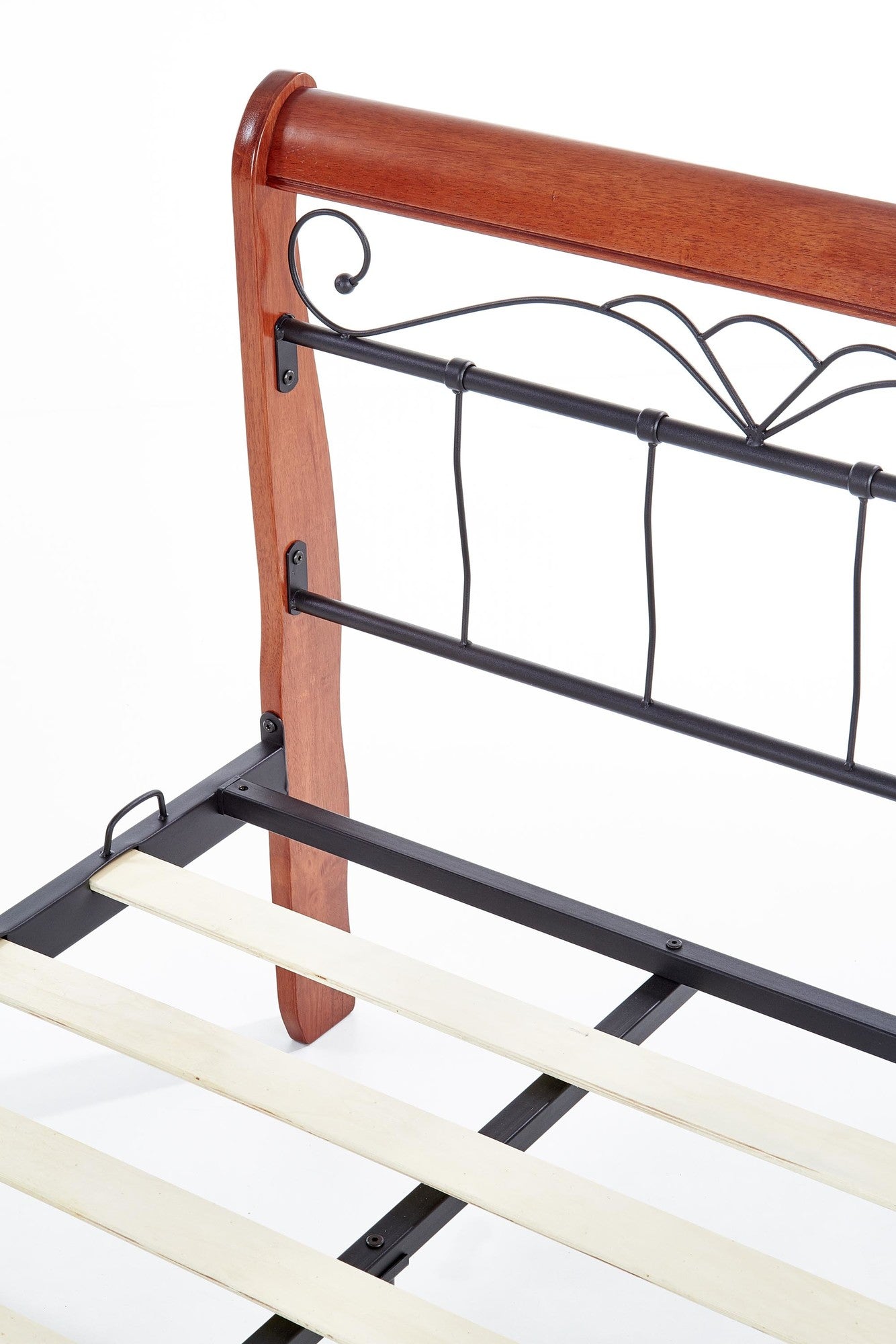 Double Bed East Benevento | size: Length: 219cm, Width: 162cm, Height: 101cm | color: Black/cherry wood | image: 4 | variant: 1006668