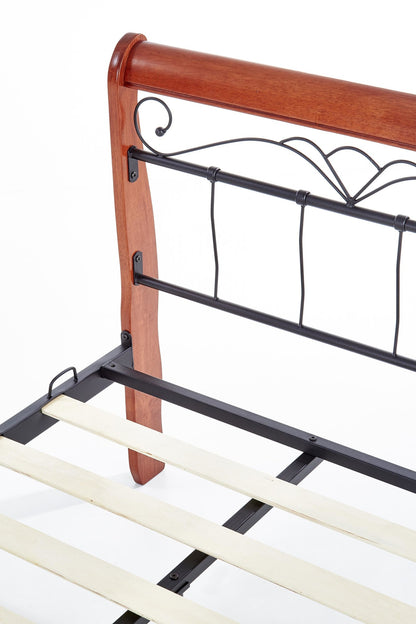Double Bed East Benevento | size: Length: 219cm, Width: 162cm, Height: 101cm | color: Black/cherry wood | image: 4 | variant: 1006668