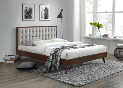 Double Bed East Fermo | size: Length: 209cm, Width: 166cm, Height: 106cm | color: Beige/Walnut | image: 2 | variant: 1006682