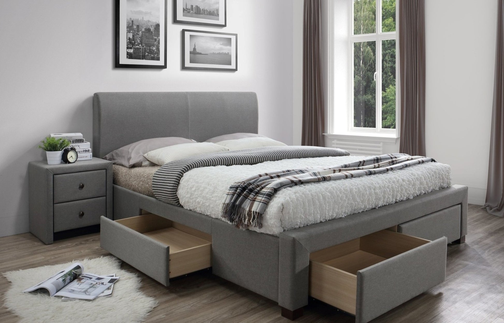 Double Bed East Gloucester | size: Length: 220cm, Width: 144cm, Height: 106cm | color: Gray | image: 2 | variant: 1006691