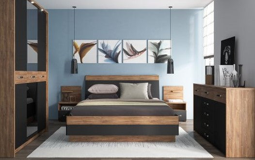 Double Bed East Linkoping | size: Length: 222cm, Width: 165cm, Height: 100cm | color: Brown/Black | image: 6 | variant: 1005816