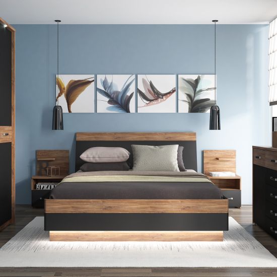 Double Bed East Linkoping | size: Length: 222cm, Width: 165cm, Height: 100cm | color: Brown/Black | image: 7 | variant: 1005816