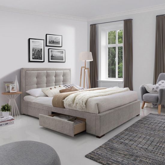 Double Bed East Marlow | size: Length: 215cm, Width: 164.5cm, Height: 110cm | color: Beige | image: 1 | variant: 1005397
