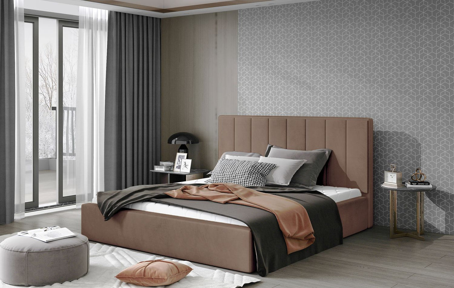 Double Bed East Oldham 1 | size: Length: 223cm, Width: 180cm, Height: 93cm | color: Beige | image: 1 | variant: 1010659