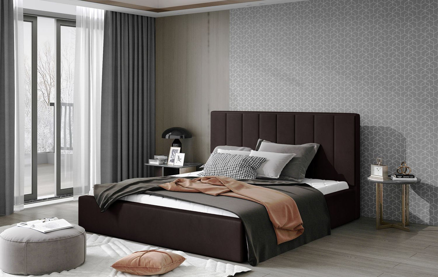 Double Bed East Oldham 1 | size: Length: 223cm, Width: 180cm, Height: 93cm | color: Monolith | image: 1 | variant: 1010660