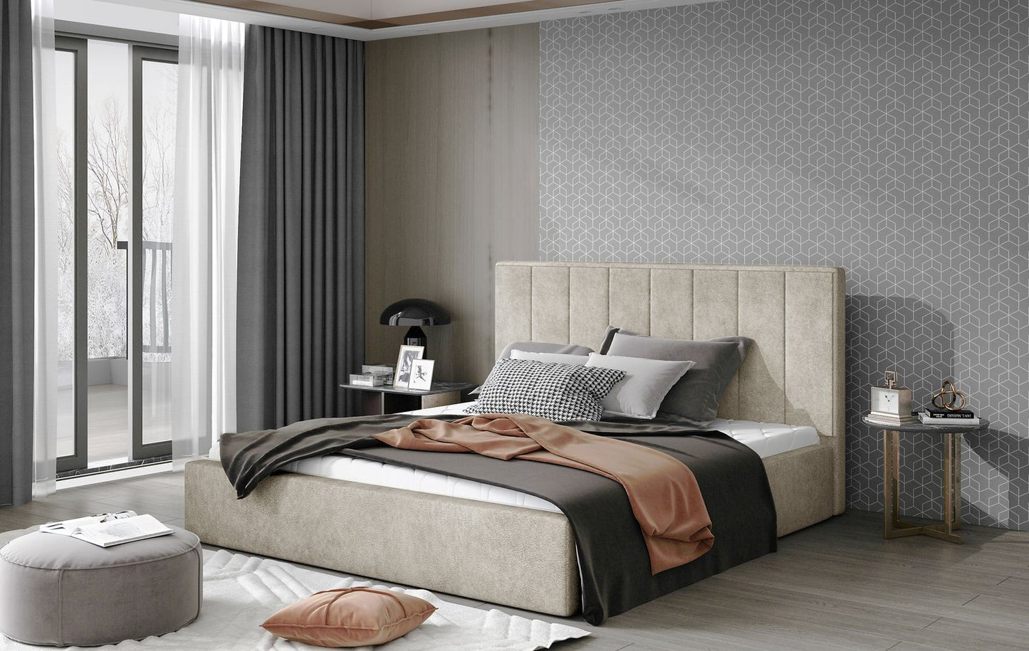 Double Bed East Oldham 2 | size: Length: 223cm, Width: 200cm, Height: 93cm | color: Dora | image: 1 | variant: 1010669