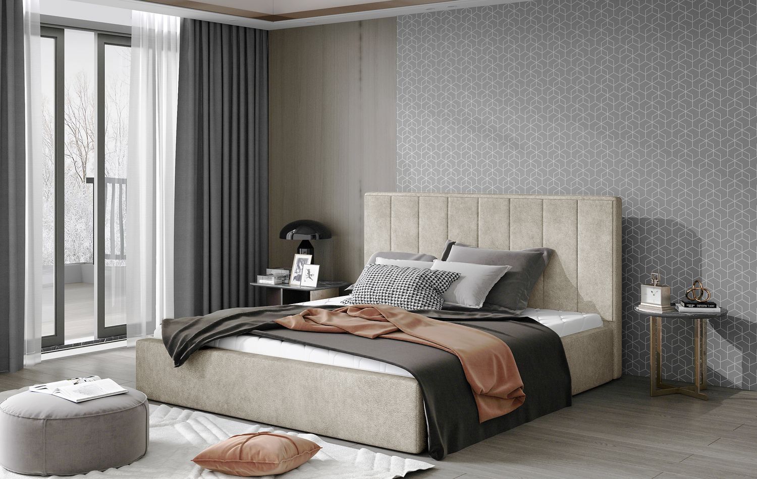 Double Bed East Oldham 2 | size: Length: 223cm, Width: 200cm, Height: 93cm | color: Dora | image: 1 | variant: 1010669