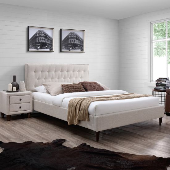 Double Bed Emilia 2 | size: Length: 219cm, Width: 146.5cm, Height: 105cm | color: Beige | image: 1 | variant: 1011690