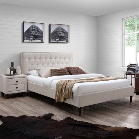 Double Bed Emilia | size: Length: 219cm, Width: 146.5cm, Height: 105cm | color: Beige | image: 1 | variant: 1011688