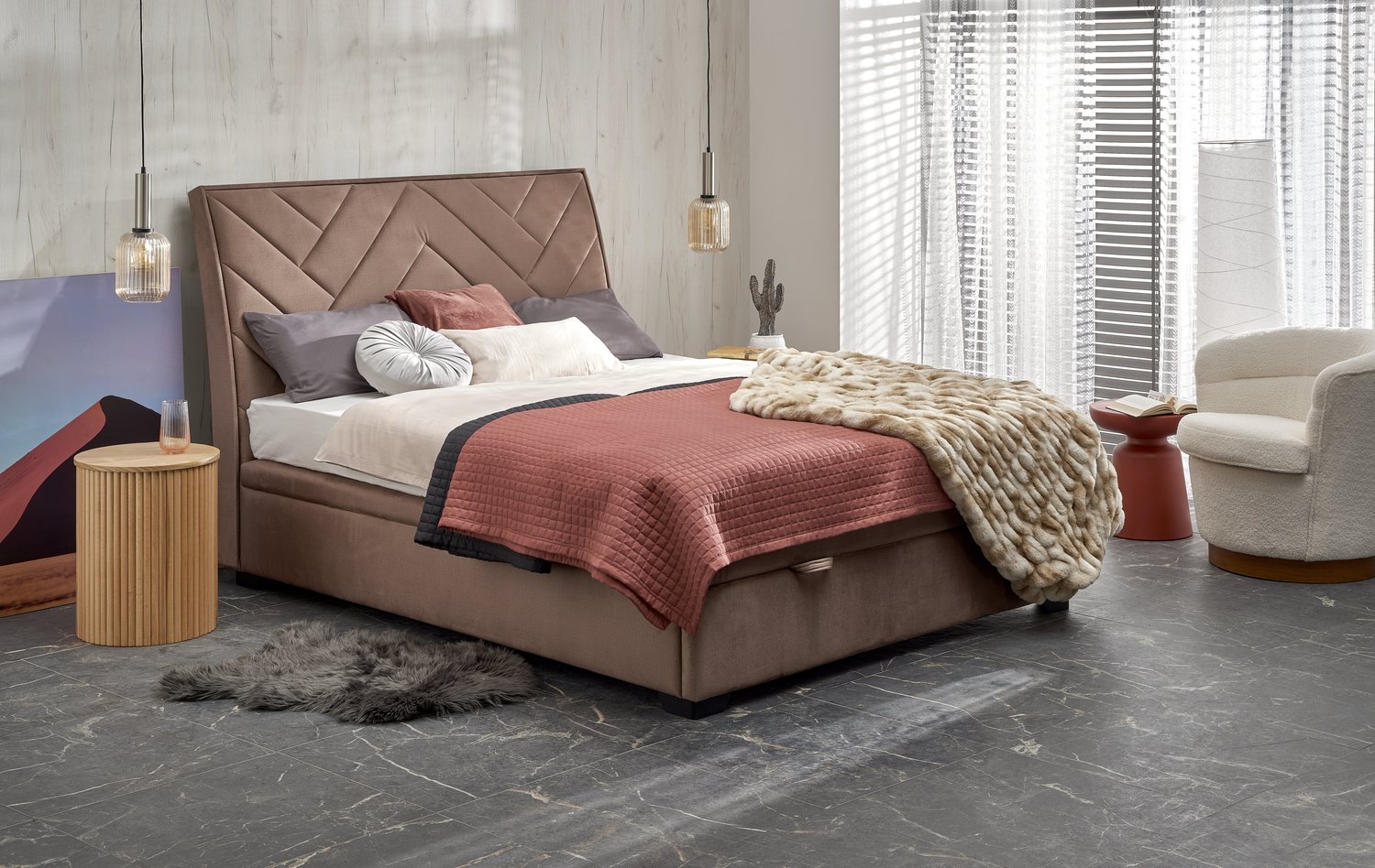 Double Bed Lagos | size: Length: 230cm, Width: 163cm, Height: 124cm | color: Beige | image: 10 | variant: 1003357