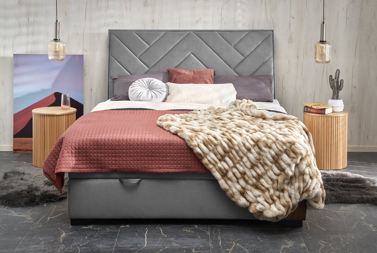 Double Bed Lagos | size: Length: 230cm, Width: 163cm, Height: 124cm | color: Gray | image: 10 | variant: 1003358