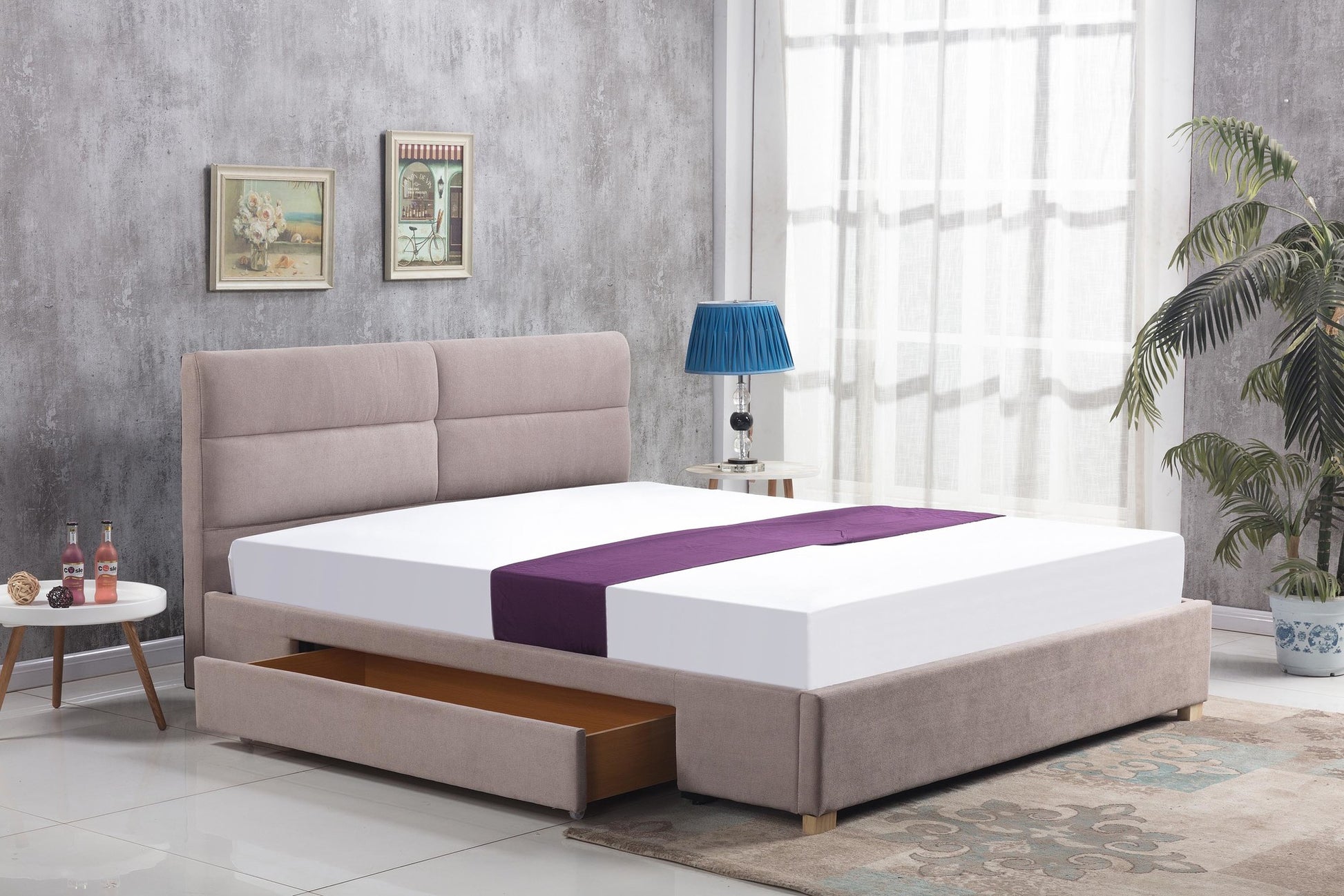 Double Bed Merida | size: Length: 216cm, Width: 170cm, Height: 95cm | color: Beige | image: 1 | variant: 1010029