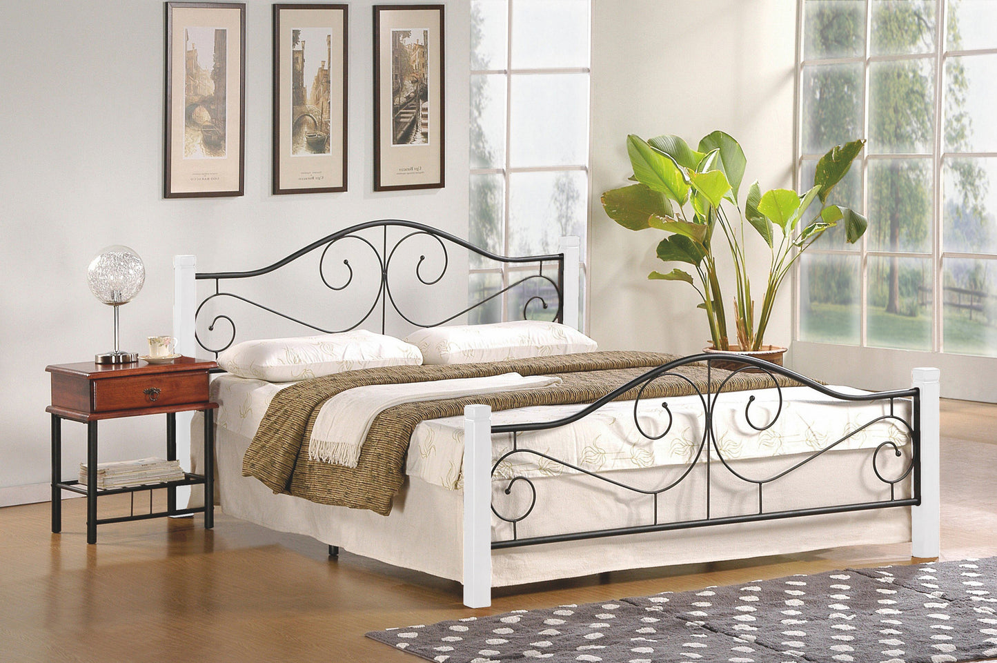 Double Bed Mexico | size: Length: 205cm, Width: 144cm, Height: 96cm | color: Black/cherry wood | image: 2 | variant: 1006666