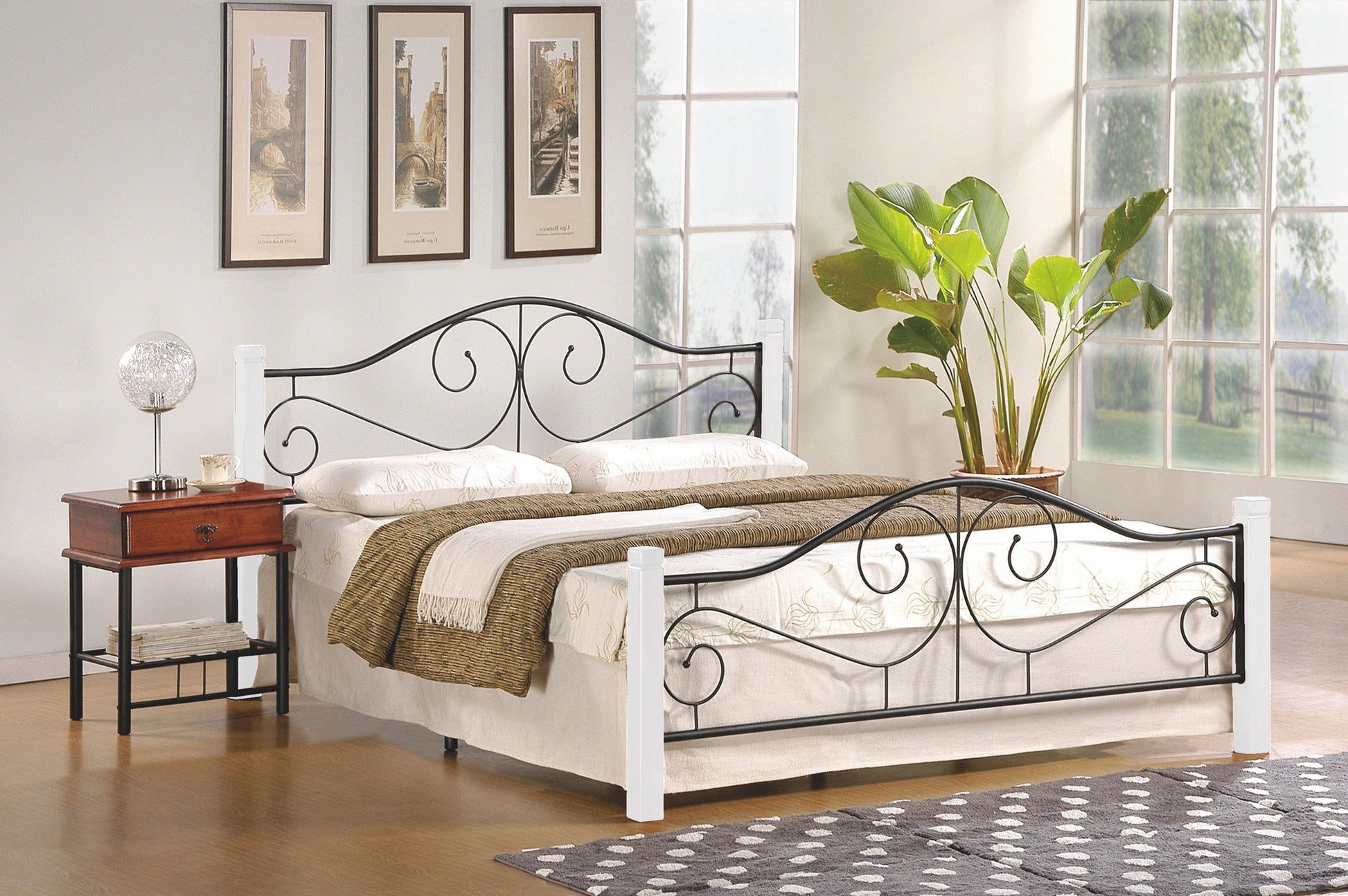 Double Bed Mexico | size: Length: 205cm, Width: 144cm, Height: 96cm | color: Black/cherry wood | image: 2 | variant: 1006666