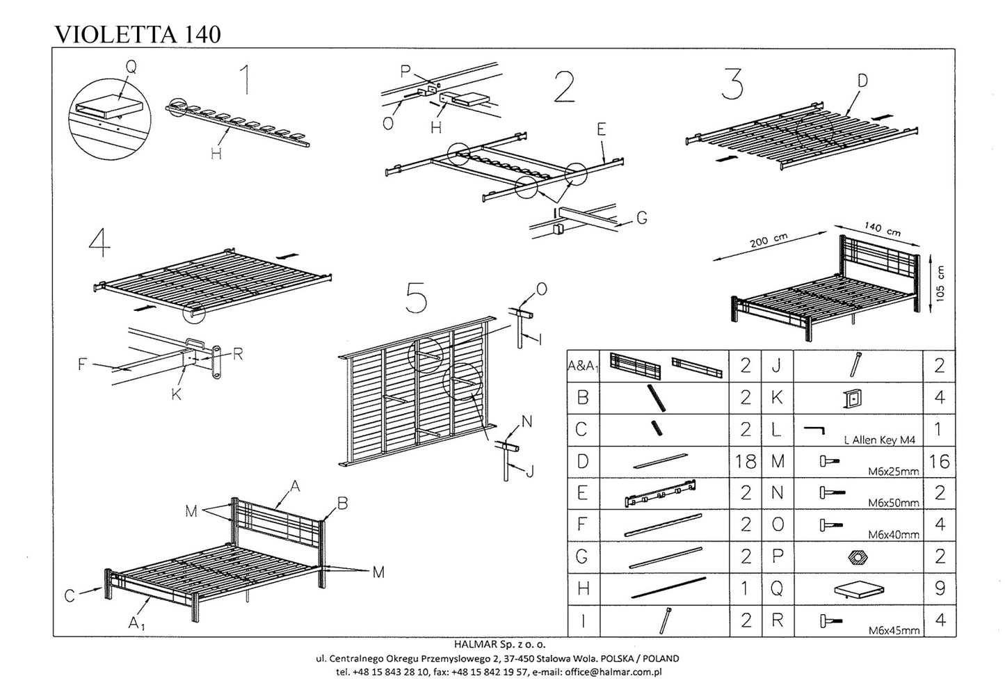 Double Bed Mexico | size: Length: 205cm, Width: 144cm, Height: 96cm | color: Black/cherry wood | image: 3 | variant: 1006666