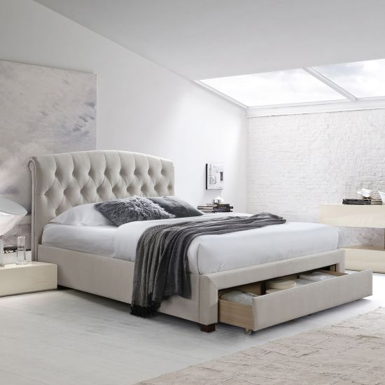 Double Bed Natalia | size: Length: 224cm, Width: 168cm, Height: 119.5cm | color: Beige | image: 1 | variant: 1010969