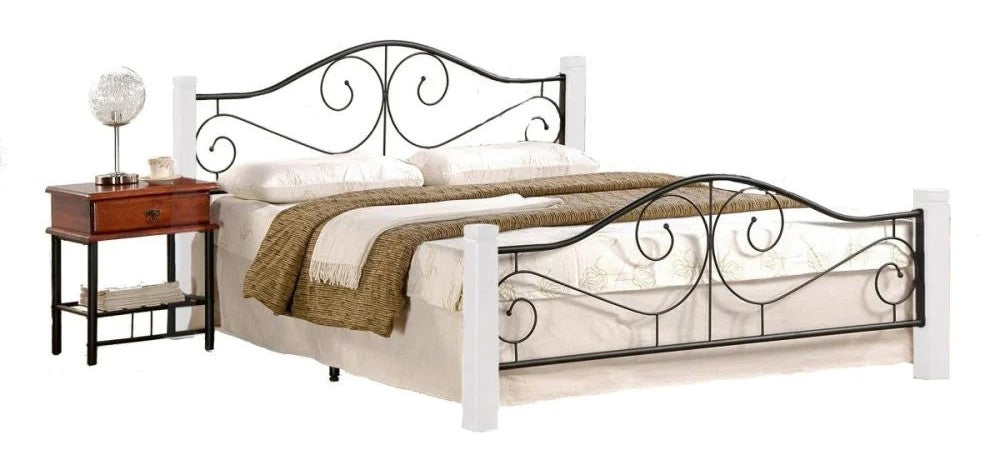 Double Bed Violetta 1 | size: Length: 205cm, Width: 144cm, Height: 96cm | color: Black/Cherry wood | image: 1 | variant: 1010947