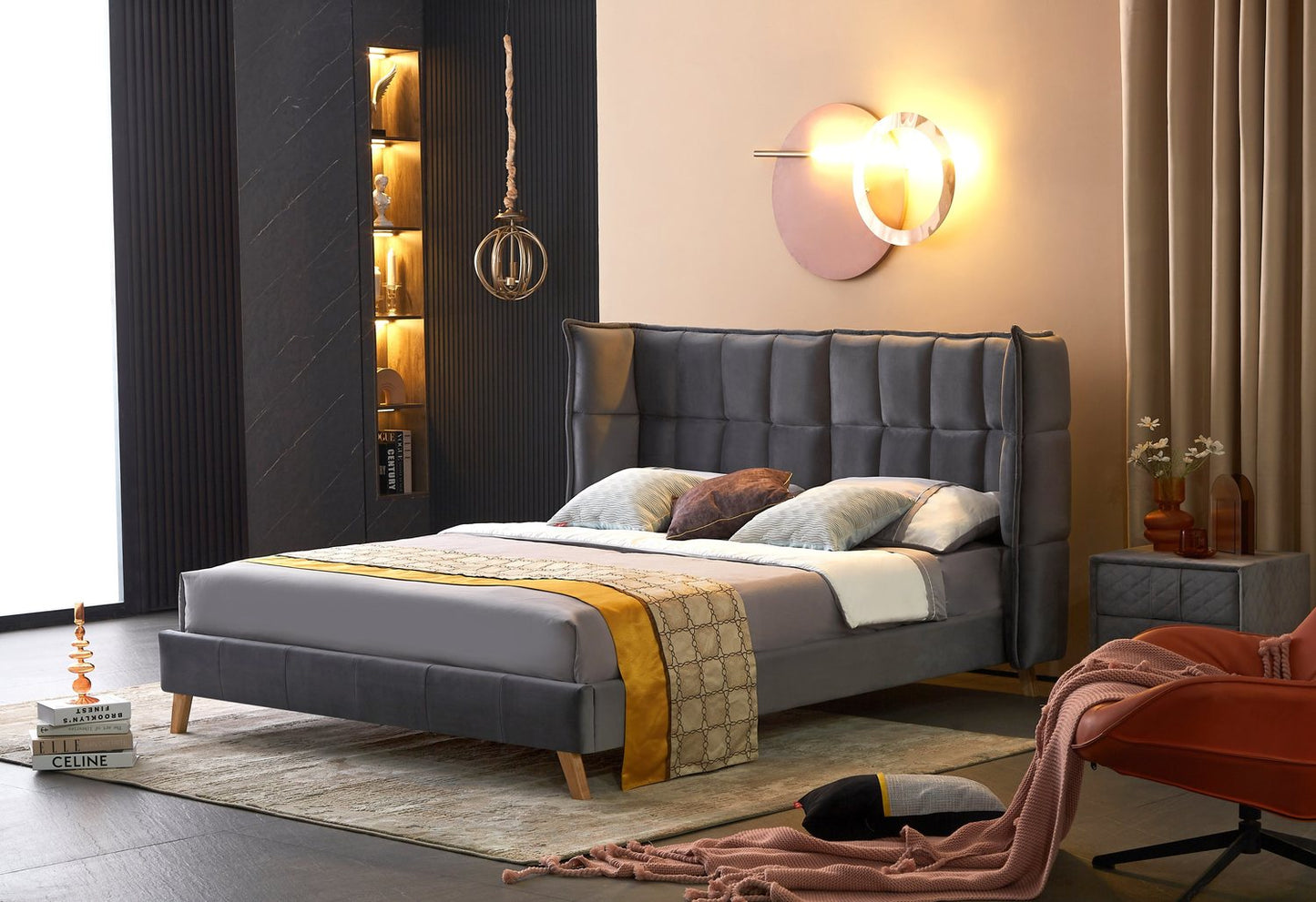 Double Bed West Tredegar | size: Length: 216cm, Width: 171cm, Height: 118cm | color: Gray | image: 7 | variant: 1007415