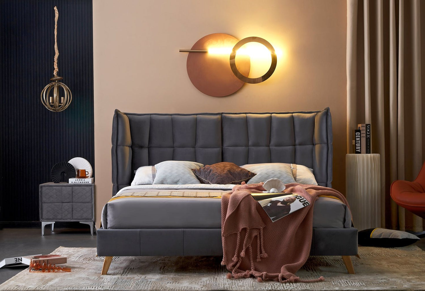 Double Bed West Tredegar | size: Length: 216cm, Width: 171cm, Height: 118cm | color: Gray | image: 8 | variant: 1007415