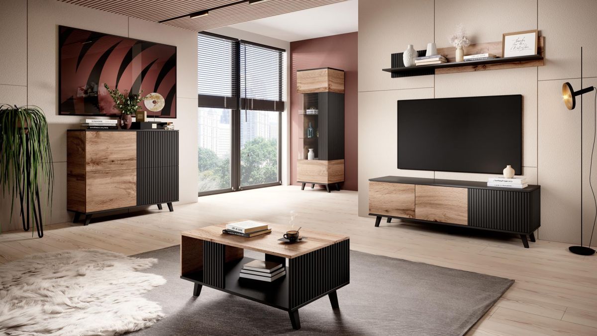 Dresser West Didcot | size: Width: 160cm, Height: 82cm, Depth: 40cm | color: Black/Oak | image: 2 | variant: 1007199