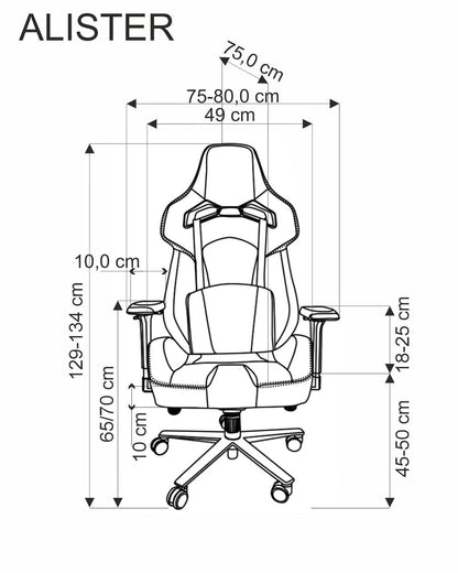 Gaming Chair Alister | size: Width: 80cm, Height: 134cm, Depth: 75cm | color: Black/Grey | image: 1 | variant: 1017822