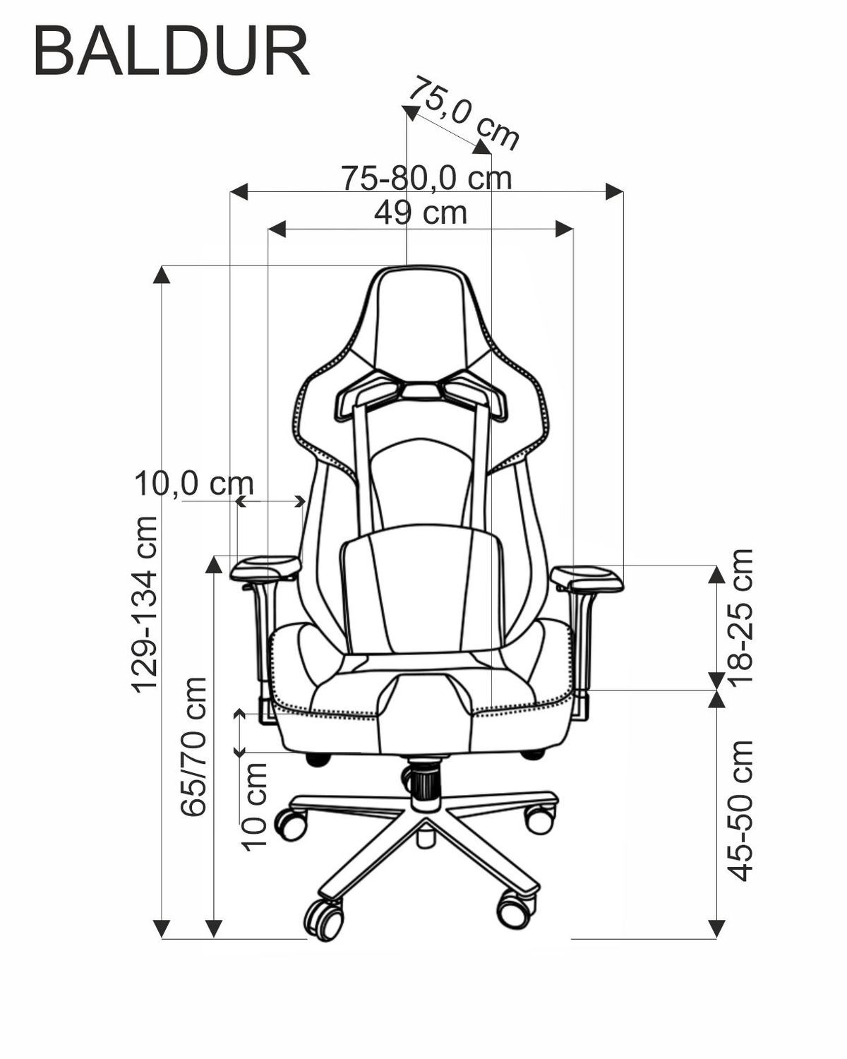 Gaming Chair Baldur | size: Width: 80cm, Height: 134cm, Depth: 75cm | color: Black | image: 1 | variant: 1017823