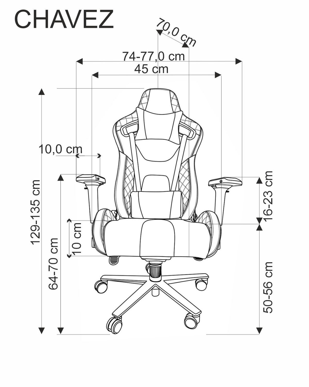 Gaming Chair Chavez | size: Width: 77cm, Height: 135cm, Depth: 70cm | color: Black | image: 1 | variant: 1017824