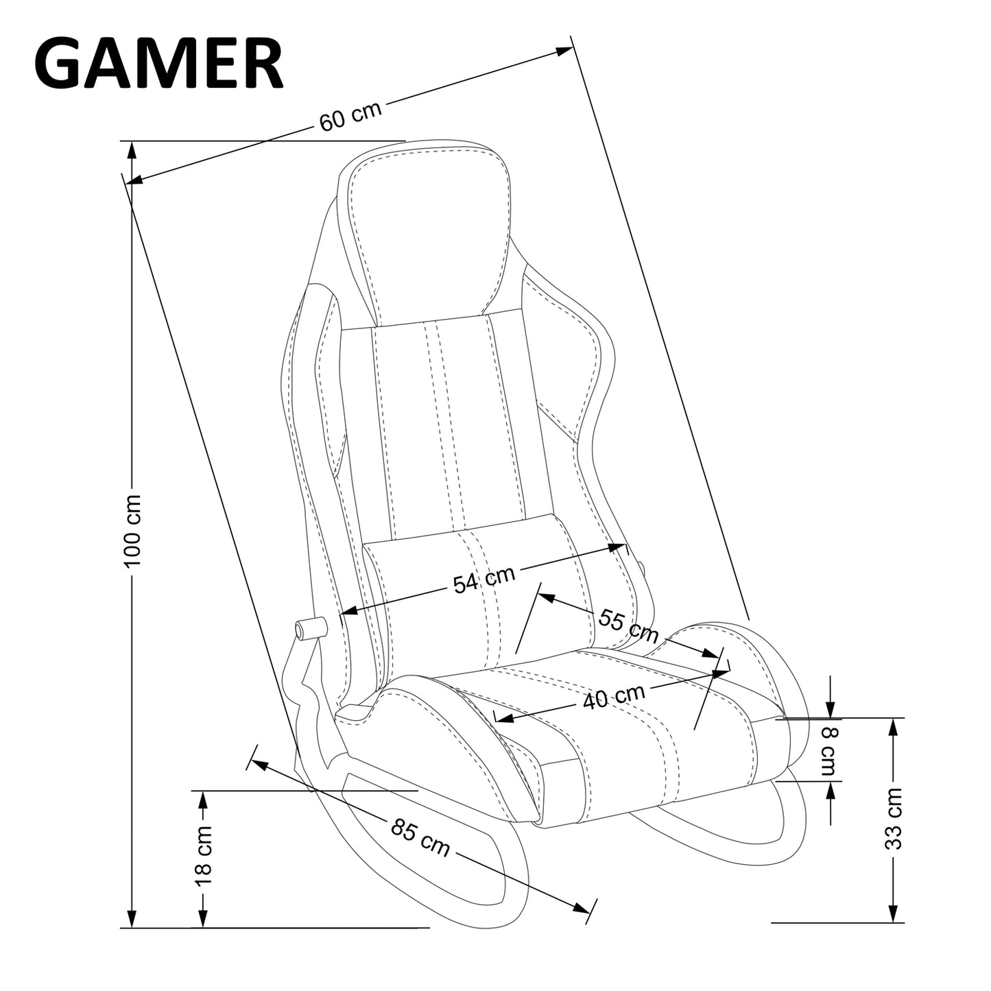 Gaming Chair Gamer | size: Width: 60cm, Height: 100cm, Depth: 85cm | color: Black/Red | image: 2 | variant: 1014085
