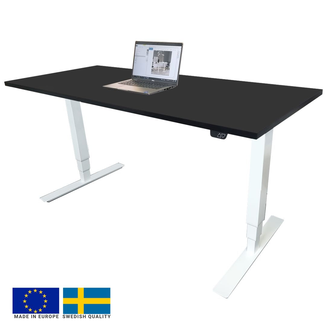 Height Adjustable Desk Brando 3 | size: Length: 70cm, Width: 140cm, Height: 129.1cm | color: Black / White | image: 0 | variant: 1006274