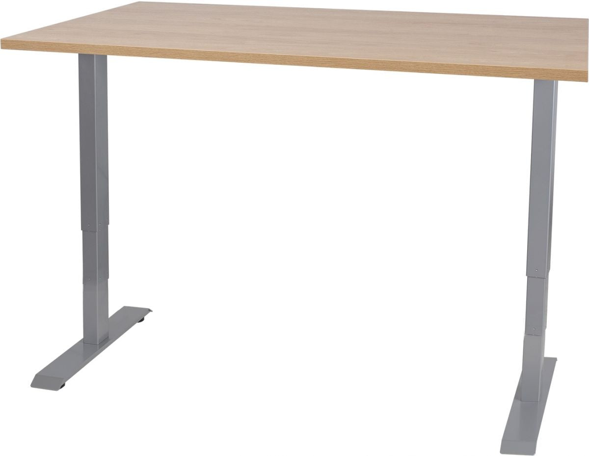 Height Adjustable Desk Penarth | size: Length: 70cm, Width: 140cm, Height: 125cm | color: Hickory / Gray | image: 0 | variant: 1001473
