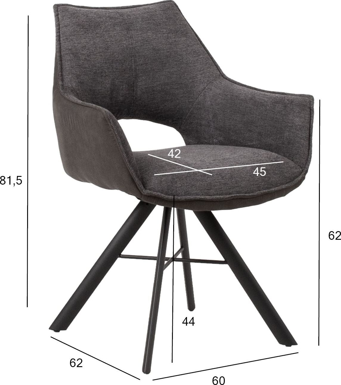 Kitchen Chair Bromley | size: Width: 60cm, Height: 81.5cm, Depth: 62cm | color: Gray | image: 3 | variant: 1000824