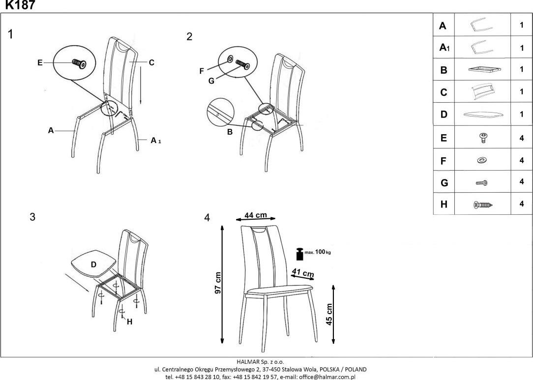Kitchen Chair K187 | size: Width: 44cm, Height: 97cm, Depth: 41cm | color: Black | image: 9 | variant: 1003059