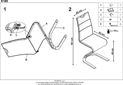 Kitchen Chair K188 | size: Width: 45cm, Height: 101cm, Depth: 63cm | color: Brown | image: 8 | variant: 1003063