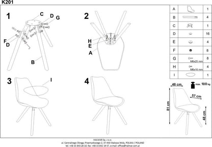 Kitchen Chair K201 | size: Width: 48cm, Height: 81cm, Depth: 57cm | color: Black | image: 4 | variant: 1003066