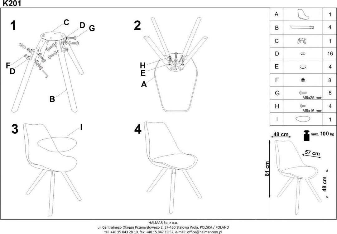 Kitchen Chair K201 | size: Width: 48cm, Height: 81cm, Depth: 57cm | color: White | image: 4 | variant: 1003065