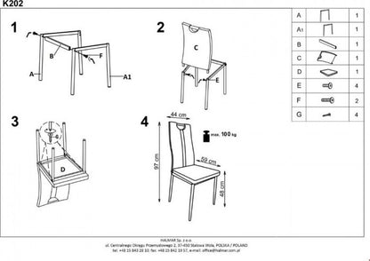Kitchen Chair K202 | size: Width: 44cm, Height: 97cm, Depth: 59cm | color: Beige | image: 3 | variant: 1003068