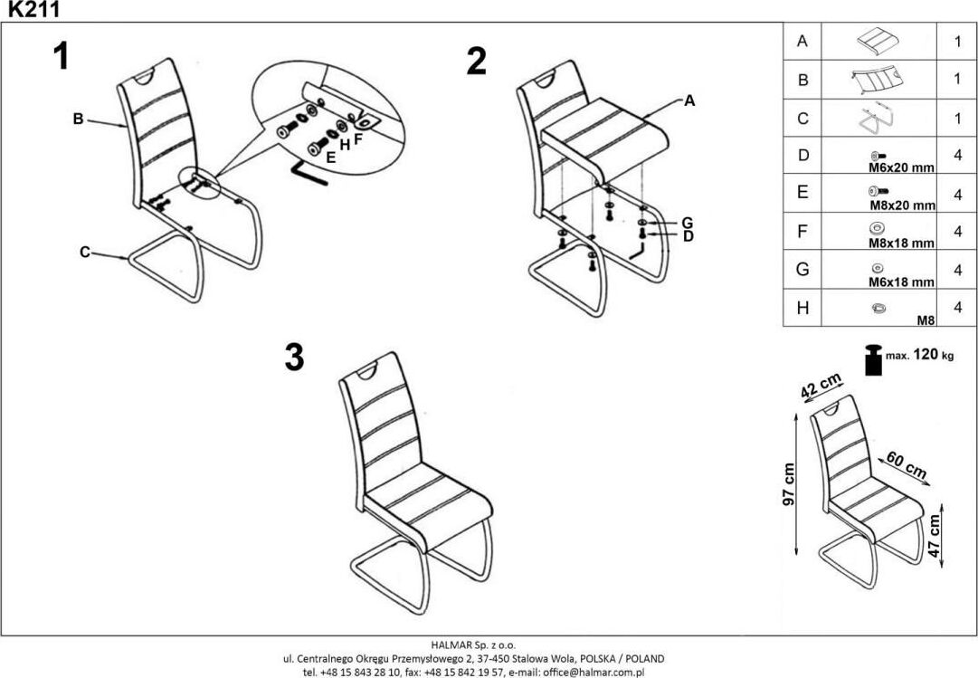 Kitchen Chair K211 | size: Width: 42cm, Height: 97cm, Depth: 60cm | color: White | image: 4 | variant: 1003078