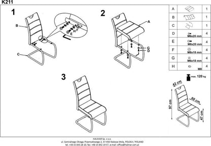 Kitchen Chair K211 | size: Width: 42cm, Height: 97cm, Depth: 60cm | color: White | image: 4 | variant: 1003078