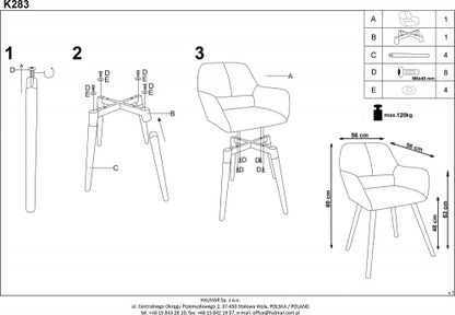 Kitchen Chair K283 | size: Width: 56cm, Height: 80cm, Depth: 56cm | color: Gray | image: 6 | variant: 1003101