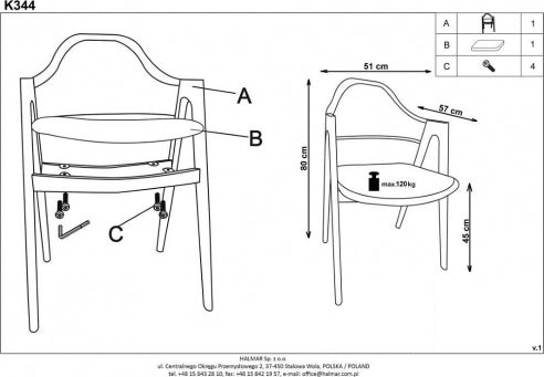 Kitchen Chair K344 1 | size: Width: 51cm, Height: 82cm, Depth: 57cm | color: Beige | image: 3 | variant: 1012935