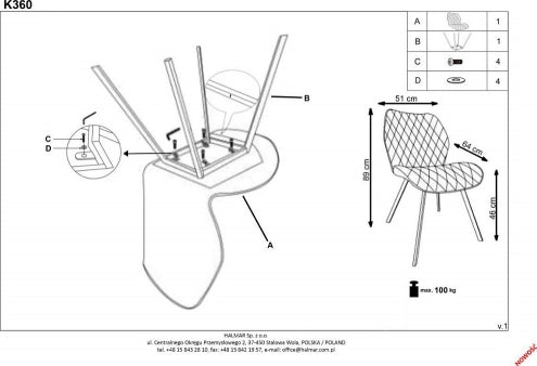 Kitchen Chair K360 | size: Width: 51cm, Height: 90cm, Depth: 64cm | color: Yellow | image: 5 | variant: 1003164
