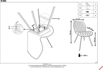 Kitchen Chair K360 | size: Width: 51cm, Height: 90cm, Depth: 64cm | color: Yellow | image: 5 | variant: 1003164