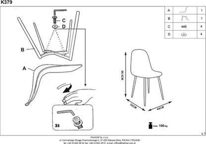 Kitchen Chair K379 | size: Width: 45cm, Height: 88cm, Depth: 48cm | color: Gray | image: 8 | variant: 1003187