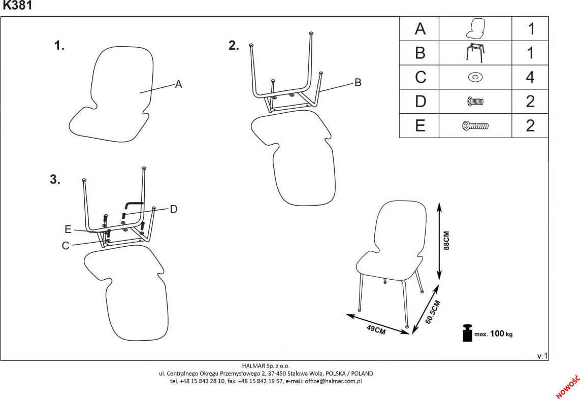 Kitchen Chair K381 | size: Width: 48cm, Height: 88cm, Depth: 58cm | color: Pink | image: 10 | variant: 1003191