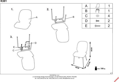 Kitchen Chair K381 | size: Width: 48cm, Height: 88cm, Depth: 58cm | color: Pink | image: 10 | variant: 1003191