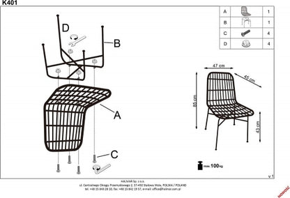 Kitchen Chair K401 | size: Width: 47cm, Height: 85cm, Depth: 45cm | color: Beige | image: 9 | variant: 1003214