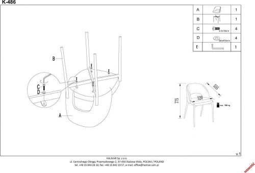 Kitchen Chair K486 | size: Width: 51cm, Height: 77cm, Depth: 57cm | color: Gray | image: 10 | variant: 1003343