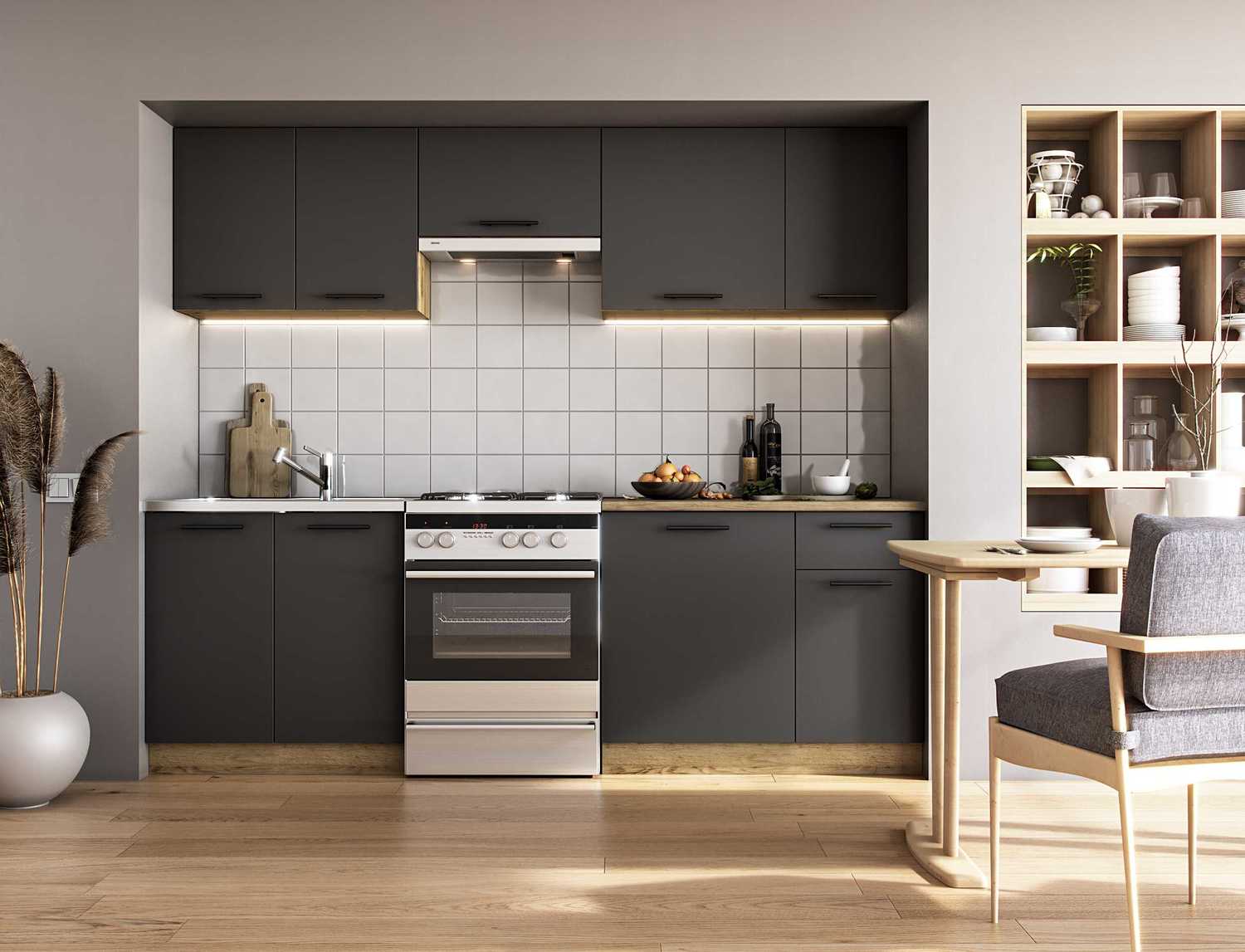 Kitchen Equipment Set Helsingborg | size: Width: 240cm, Height: 214cm, Depth: 60cm | color: Black | image: 1 | variant: 1007544